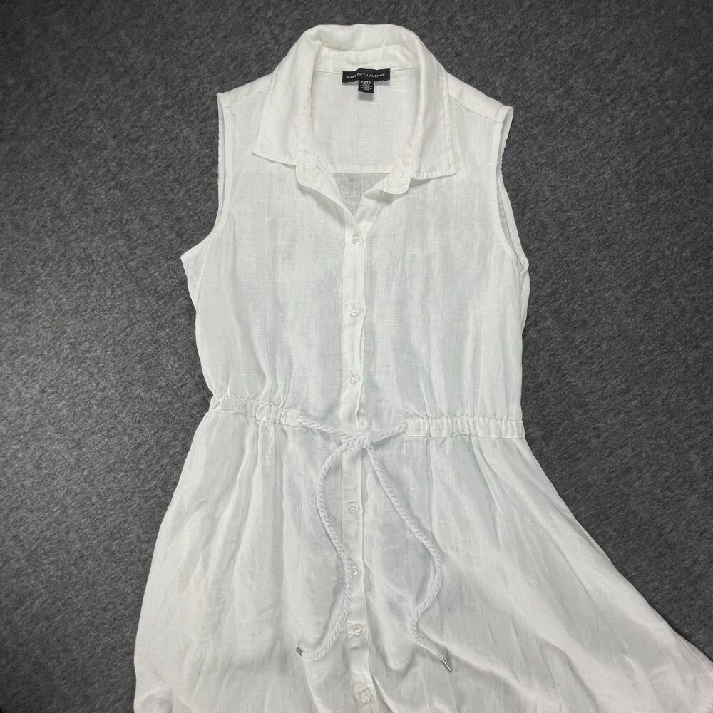Saks Fifth Avenue White Linen Shirtdress Small Sleeveless Resort Summer Coastal - Picture 7 of 15